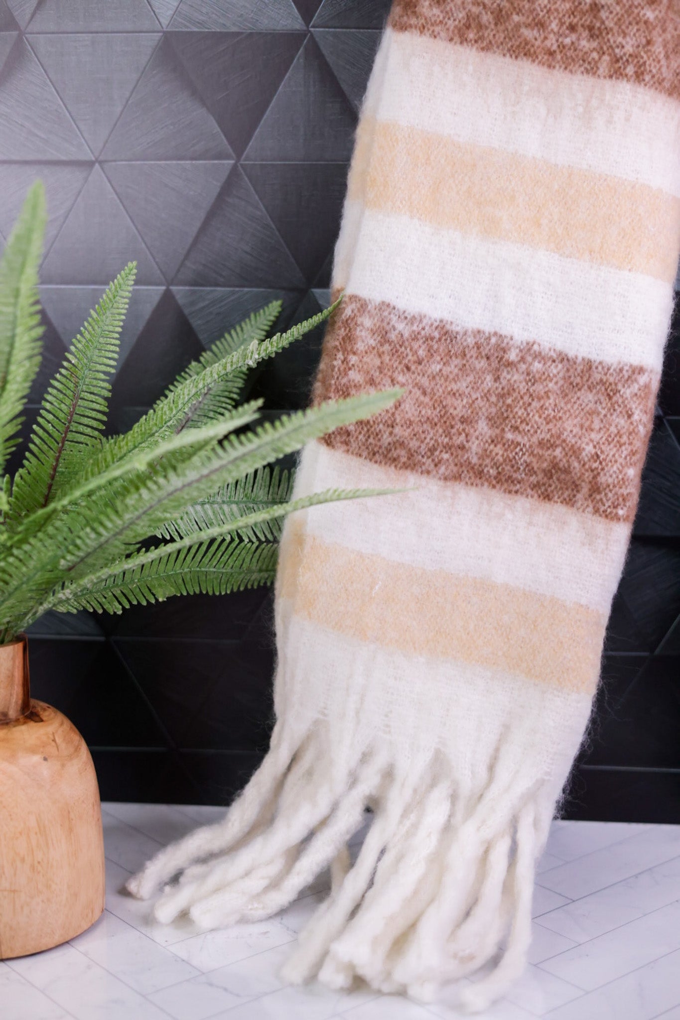 Plaid Fuzzy Fringe Scarf - Whiskey Skies - HADLEY WREN