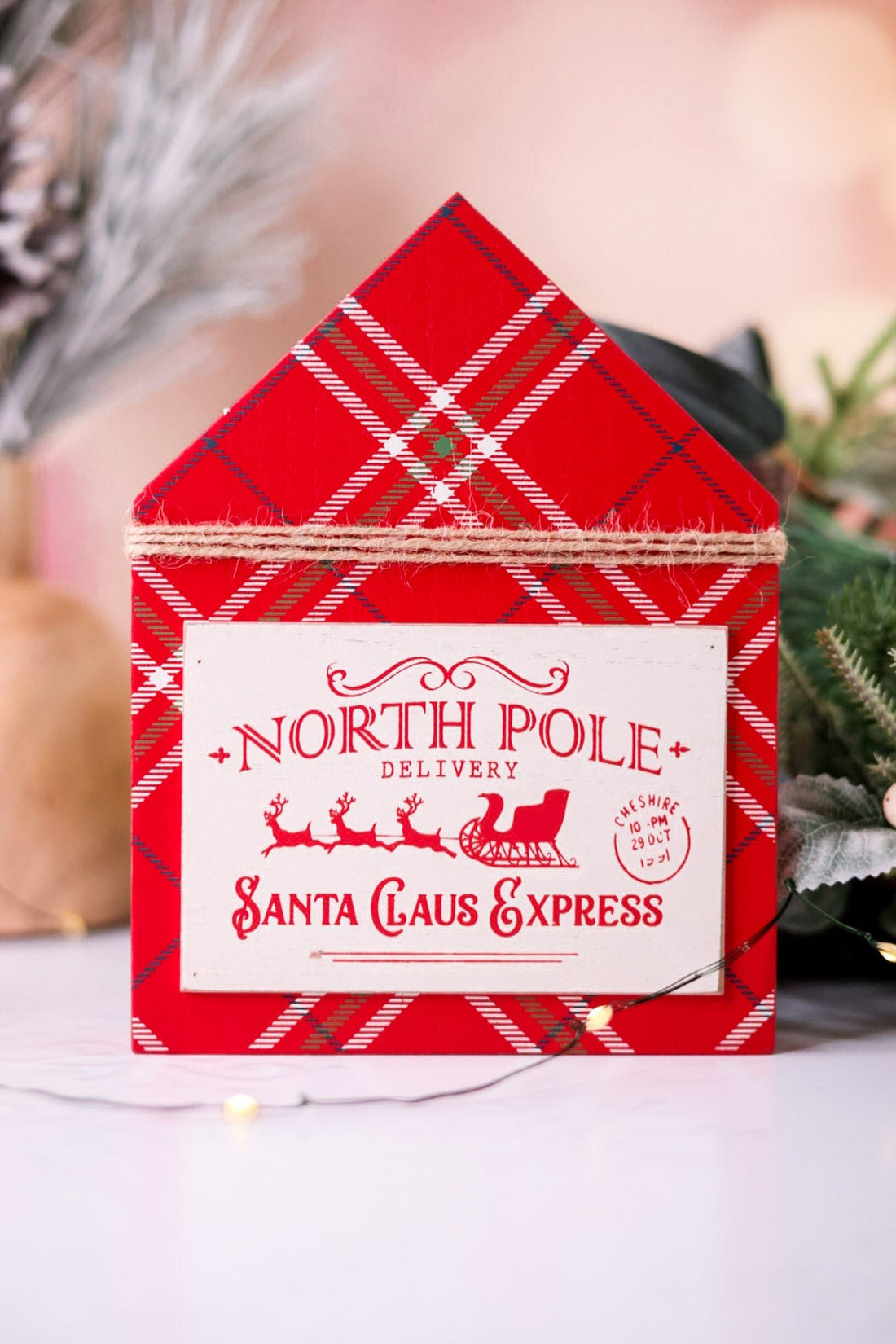 Plaid House Shaped Wooden Block Signs (4 Styles) - Whiskey Skies - TRANSPAC