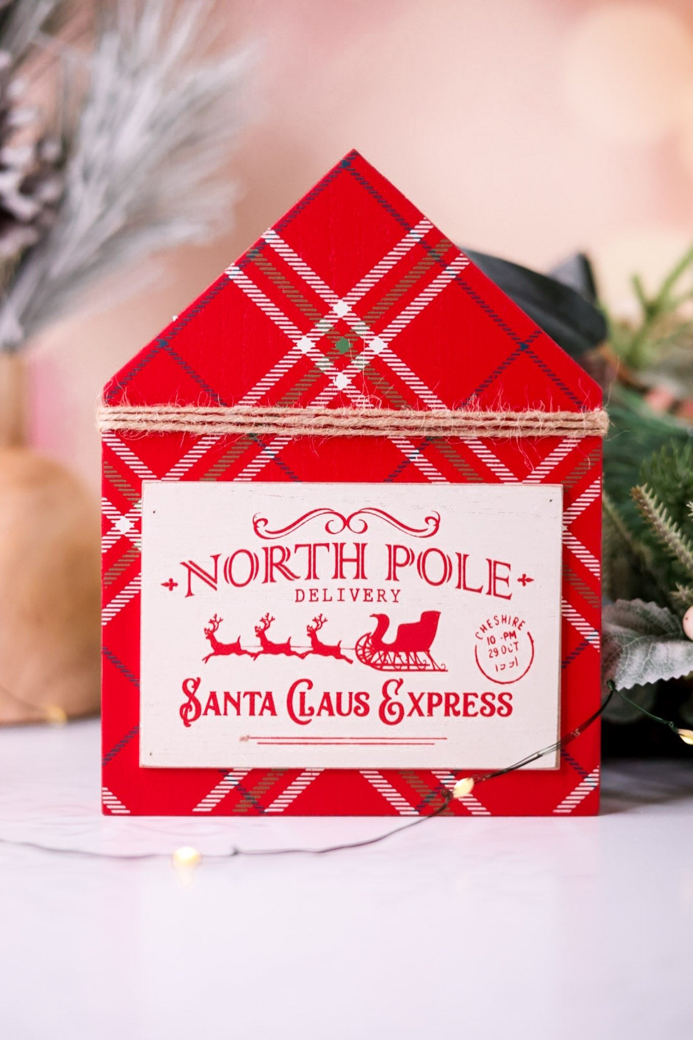 Plaid House Shaped Wooden Block Signs (4 Styles) - Whiskey Skies - TRANSPAC