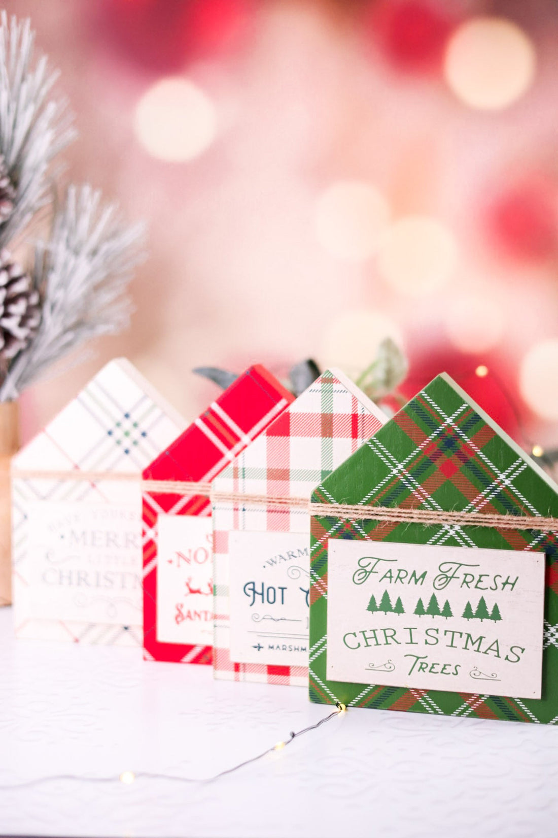 Plaid House Shaped Wooden Block Signs (4 Styles) - Whiskey Skies - TRANSPAC