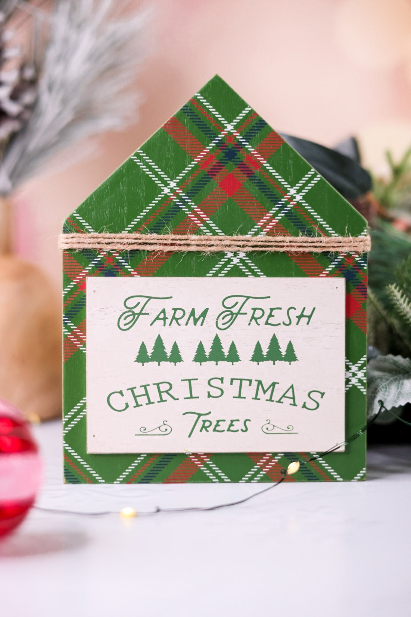 Plaid House Shaped Wooden Block Signs (4 Styles) - Whiskey Skies - TRANSPAC