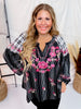 Plaid & Stripe Blouse with Embroidered Florals - Whiskey Skies - ANDREE BY UNIT