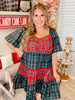 Plaid Sweetheart Neck Babydoll Dress W/ Bubble Sleeves - Whiskey Skies - ODDI