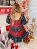 Plaid Sweetheart Neck Babydoll Dress W/ Bubble Sleeves - Whiskey Skies - ODDI