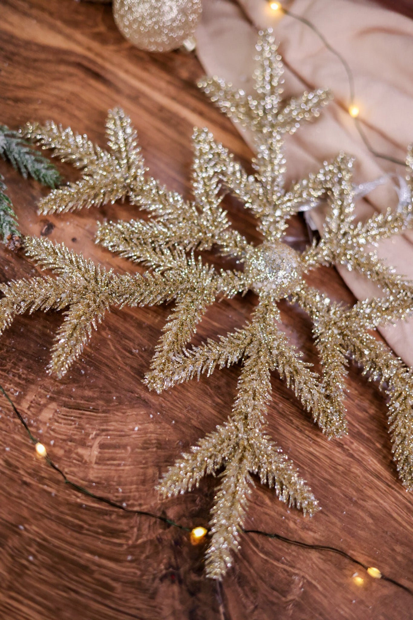 Platinum Glitter Pine Snowflake Decorations - Whiskey Skies - K&K INTERIORS