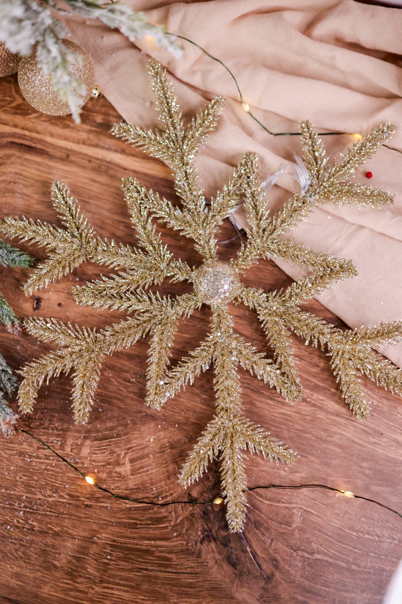 Platinum Glitter Pine Snowflake Decorations - Whiskey Skies - K&K INTERIORS