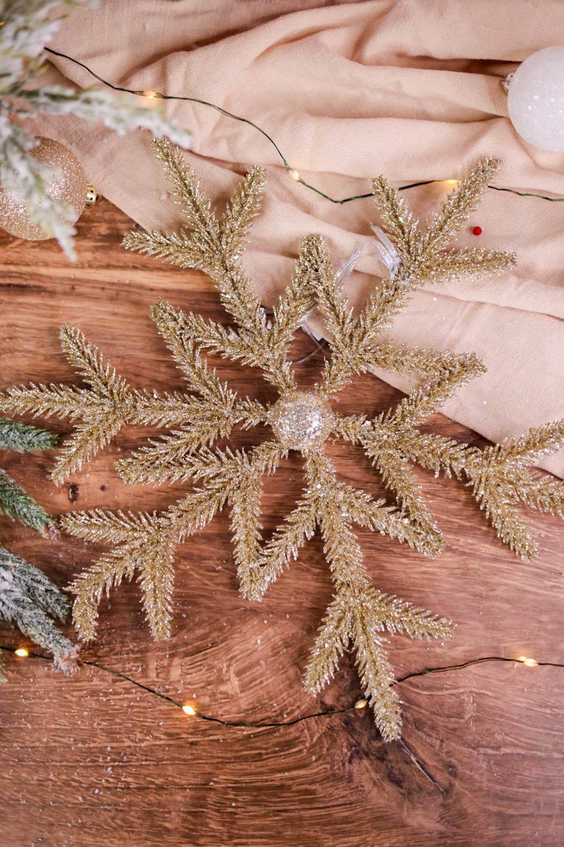 Platinum Glitter Pine Snowflake Decorations - Whiskey Skies - K&K INTERIORS