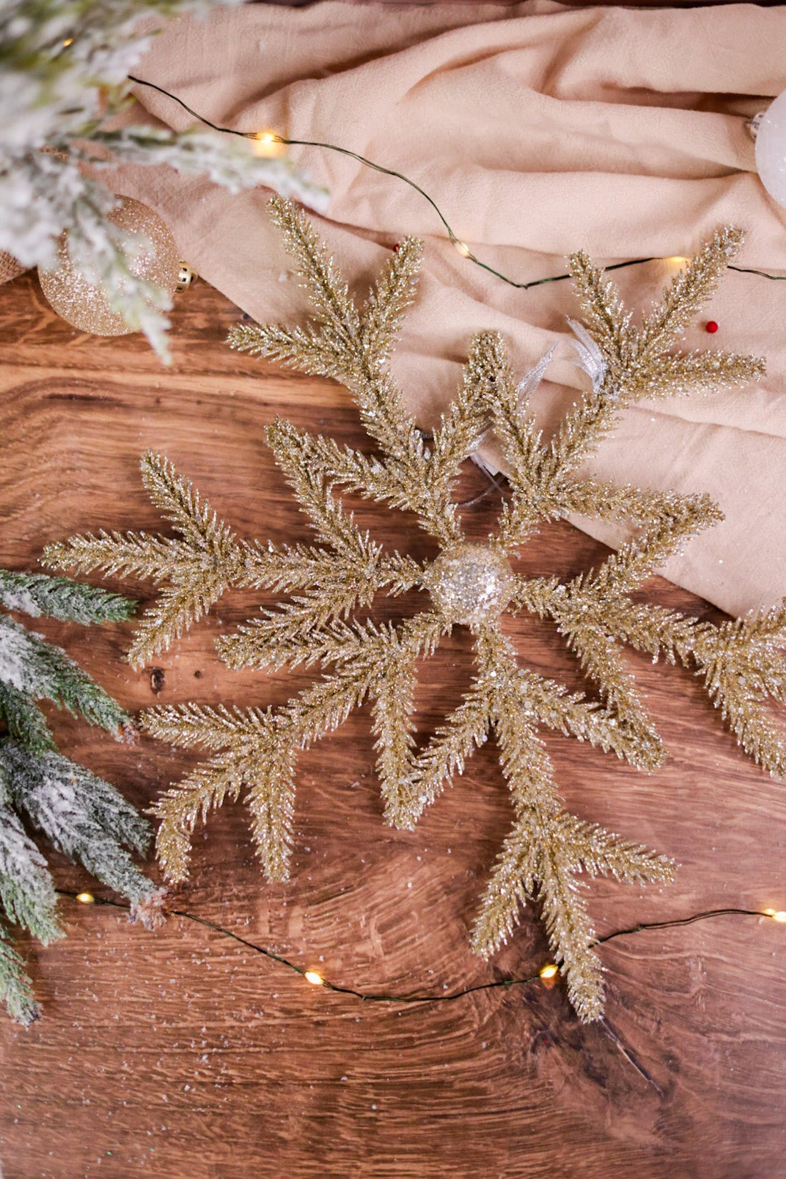 Platinum Glitter Pine Snowflake Decorations - Whiskey Skies - K&K INTERIORS