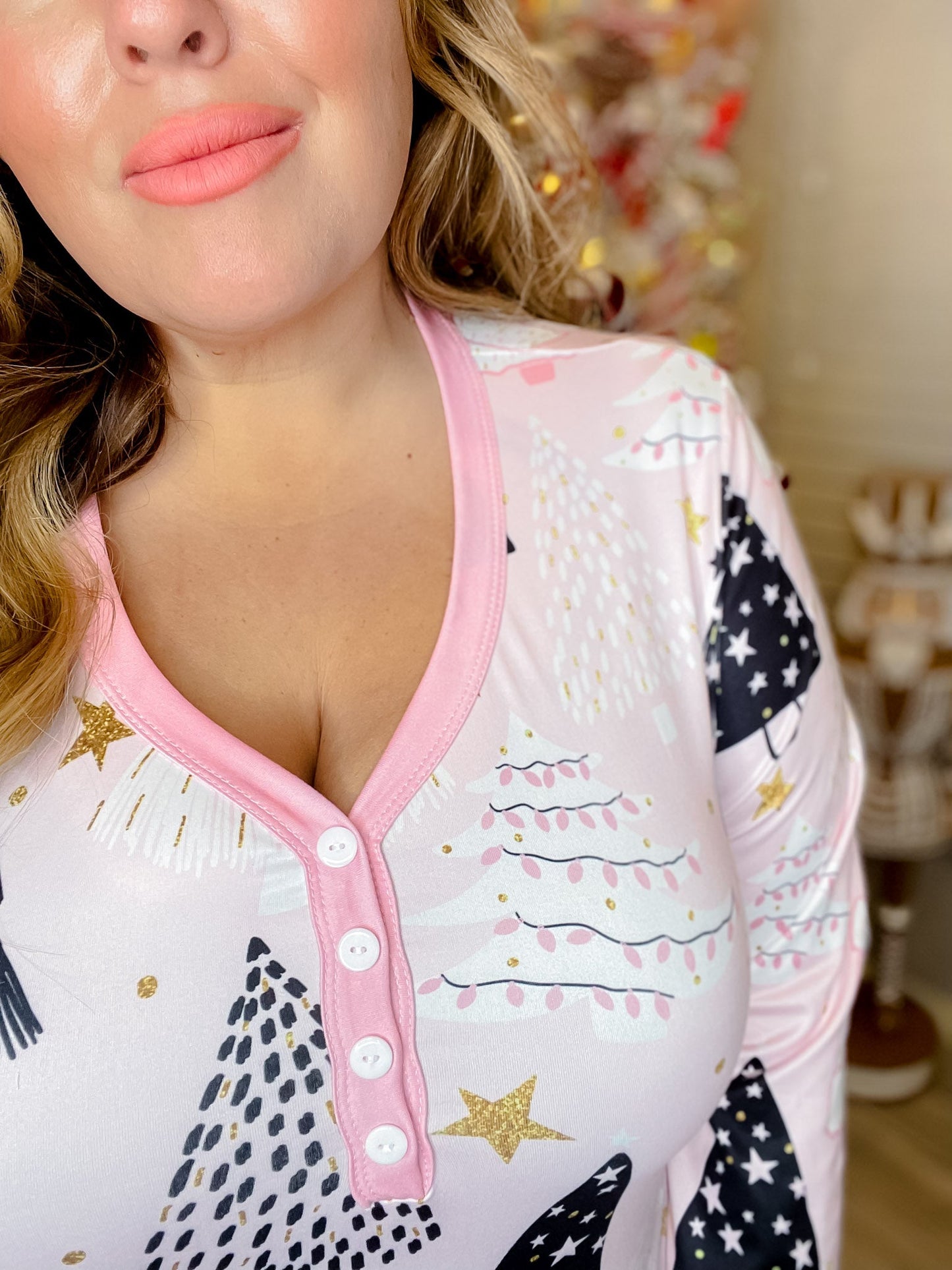 Playful Christmas Tree Loungewear Long Sleeve Set - Whiskey Skies - SHIRLEY & STONE