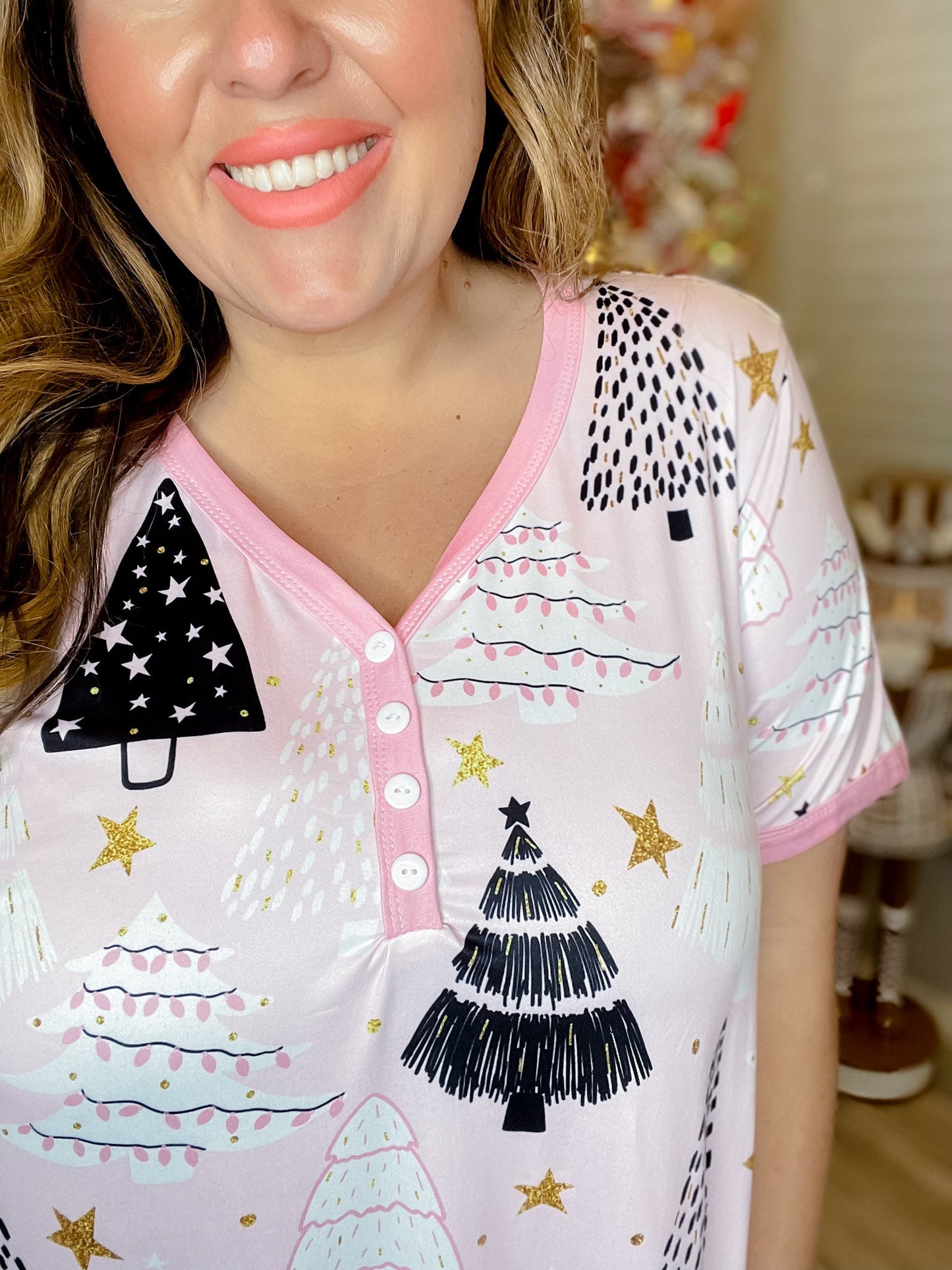 Playful Christmas Tree Loungewear Night Dress - Whiskey Skies - SHIRLEY & STONE