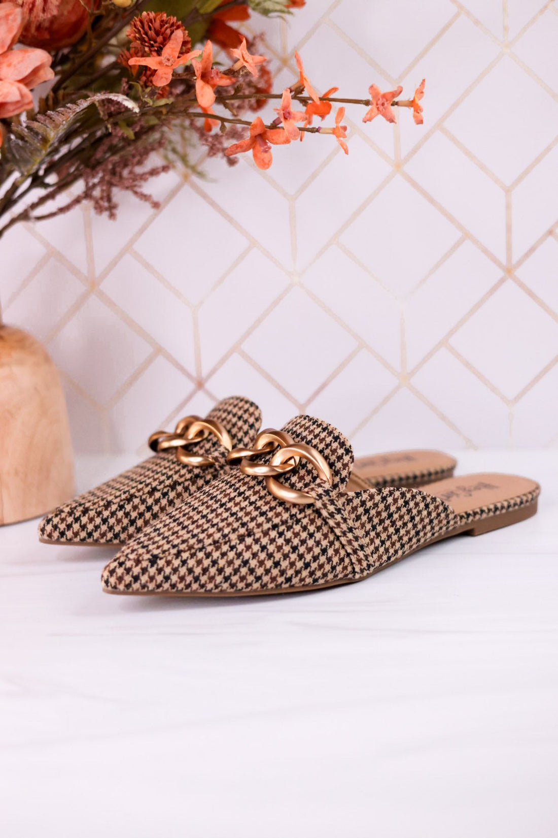 Playin For Keeps Houndstooth Mules - Whiskey Skies - CORKYS FOOTWEAR
