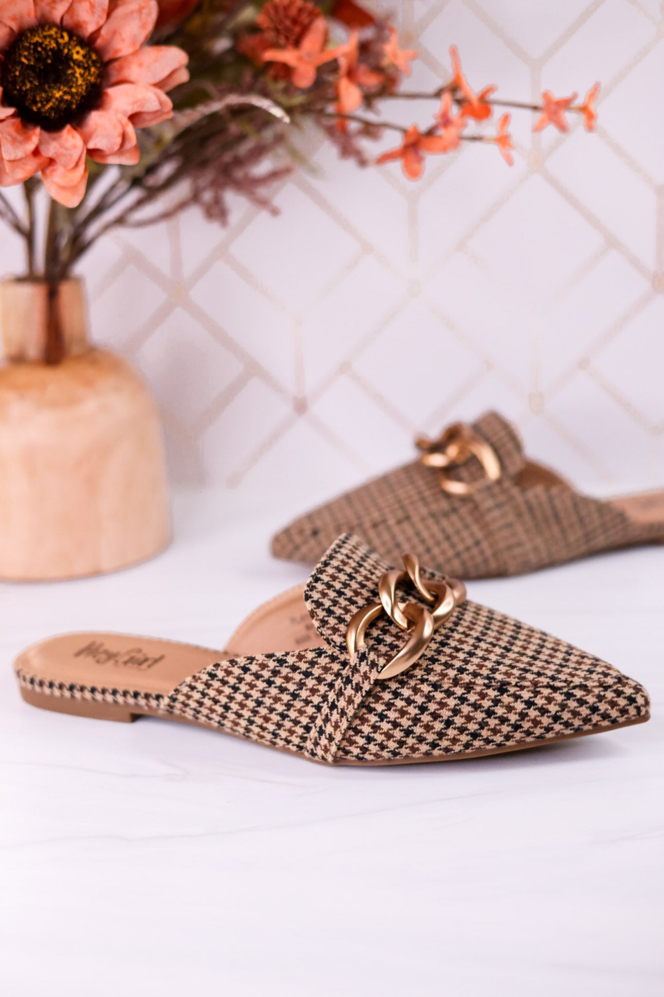 Playin For Keeps Houndstooth Mules - Whiskey Skies - CORKYS FOOTWEAR