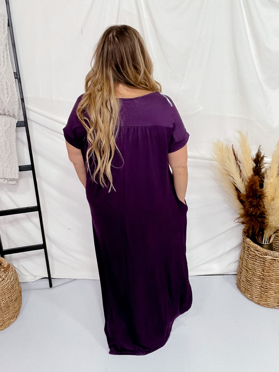 Plum Jersey Knit V - Neck Maxi Dress - Whiskey Skies - ENTRO