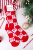 Plush Checkered Santa Clause Women's Crew Socks - Whiskey Skies - CRESCENT SOCK COMPANY