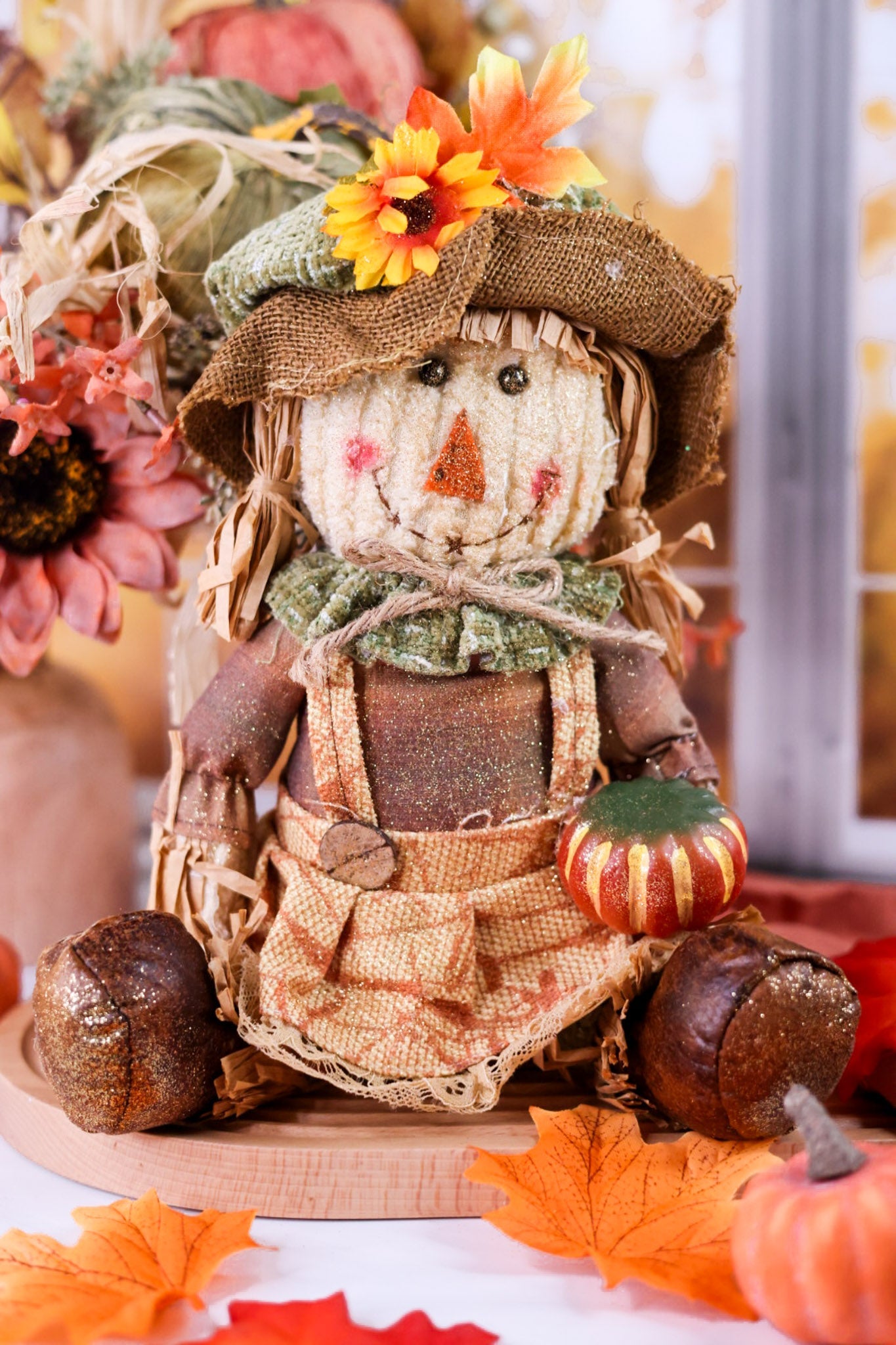 Plush Harvest Sitting Scarecrow (2 Styles) - Whiskey Skies - GERSON COMPANIES