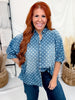 Polka Dot Denim Button Front Top With Cuffed Sleeves - Whiskey Skies - HEIMISH