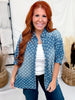 Polka Dot Denim Button Front Top With Cuffed Sleeves - Whiskey Skies - HEIMISH