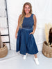 Polka Dot Denim Midi Dress With Smocked Bodice - Whiskey Skies - POLAGRAM + BAEVELY