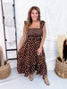 Polka Dot Midi Dress With Ruffle Straps In Mocha - Whiskey Skies - STERLING KREEK
