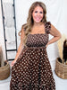 Polka Dot Midi Dress With Ruffle Straps In Mocha - Whiskey Skies - STERLING KREEK