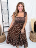 Polka Dot Midi Dress With Ruffle Straps In Mocha - Whiskey Skies - STERLING KREEK