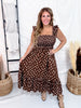 Polka Dot Midi Dress With Ruffle Straps In Mocha - Whiskey Skies - STERLING KREEK