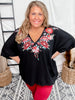 Poncho Style Embroidered V-Neck Top - Whiskey Skies - ANDREE BY UNIT