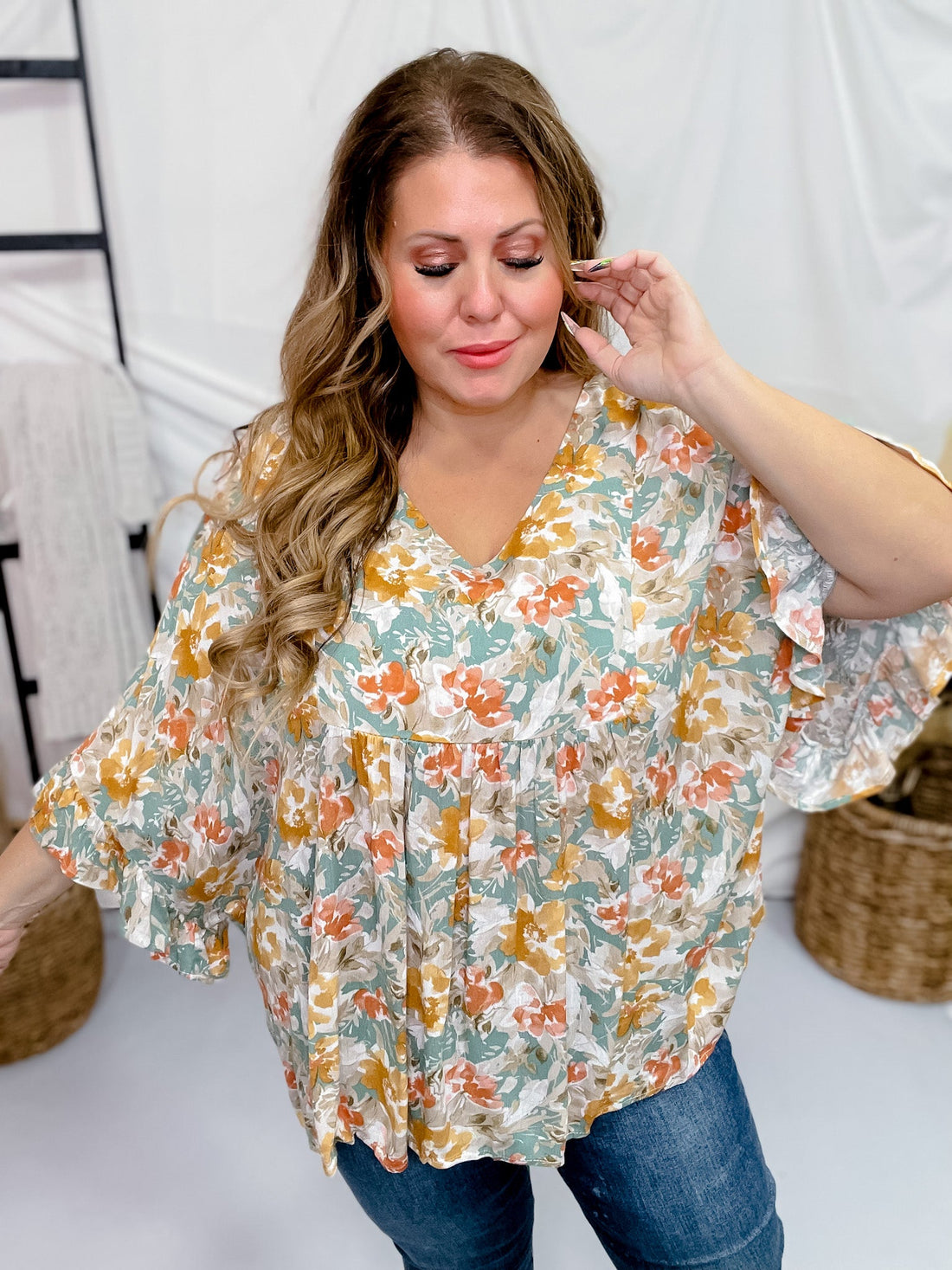 Poncho Style Sage Top - Whiskey Skies - ANDREE BY UNIT