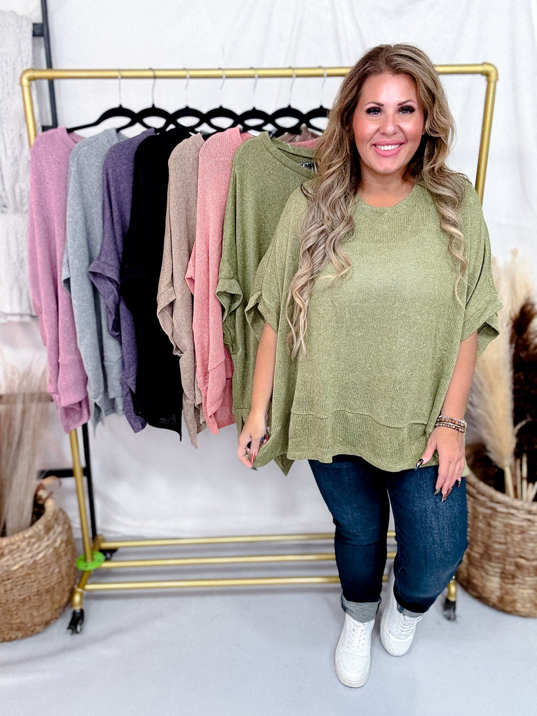 Poncho Style Sweater Top With Round Neckline (7 Colors) - Whiskey Skies - DEAR SCARLETT