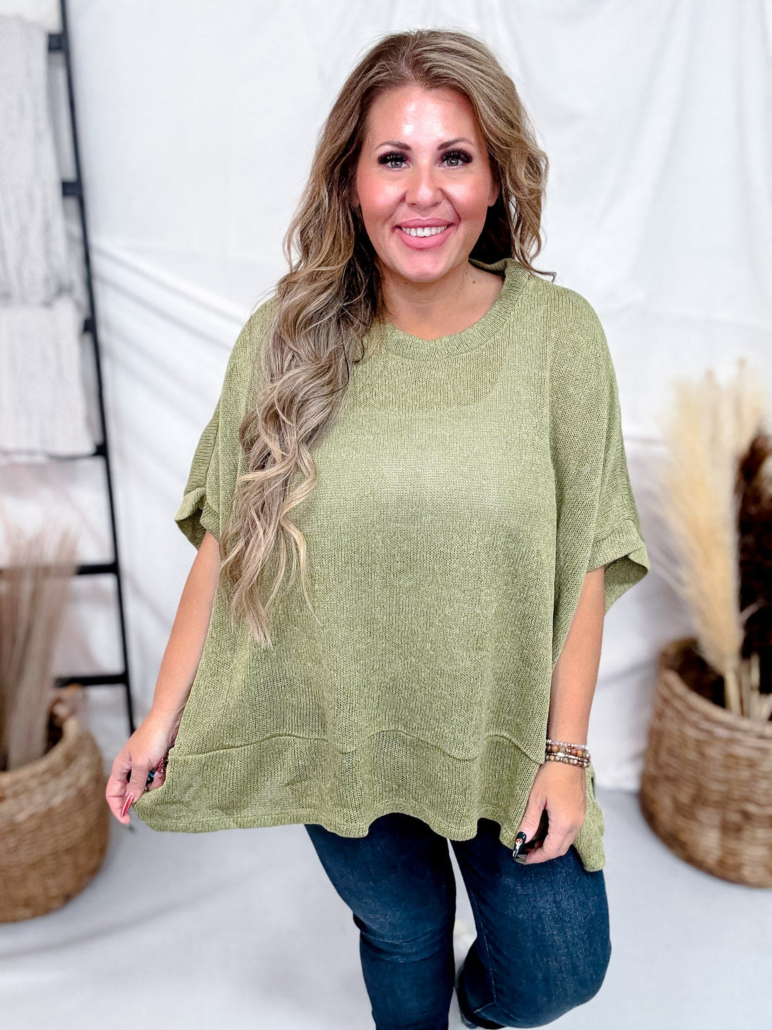 Poncho Style Sweater Top With Round Neckline (7 Colors) - Whiskey Skies - DEAR SCARLETT