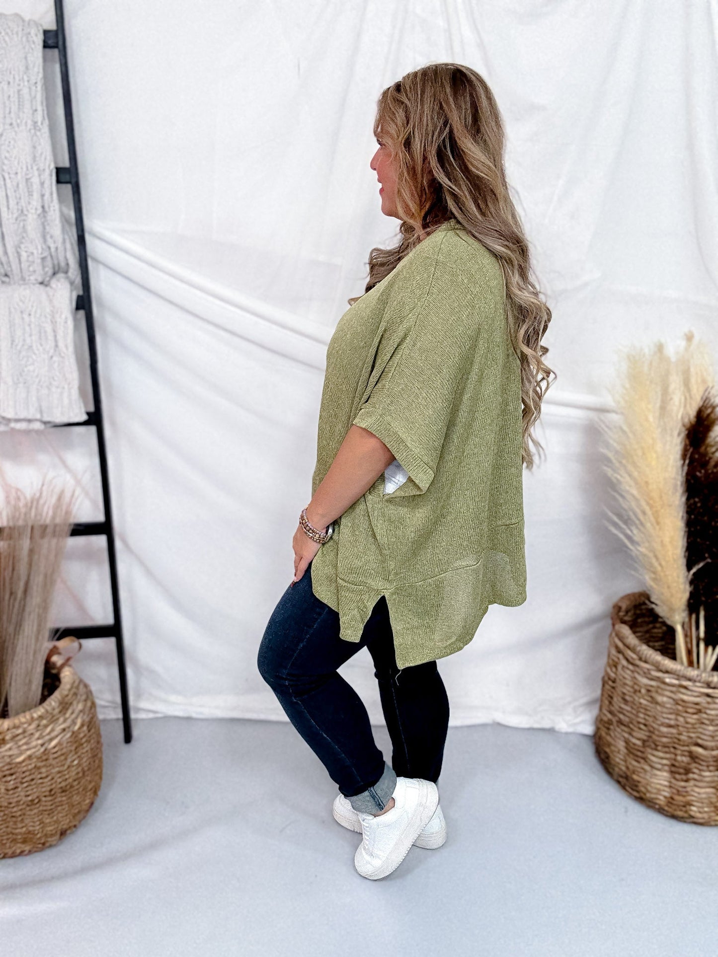 Poncho Style Sweater Top With Round Neckline (7 Colors) - Whiskey Skies - DEAR SCARLETT