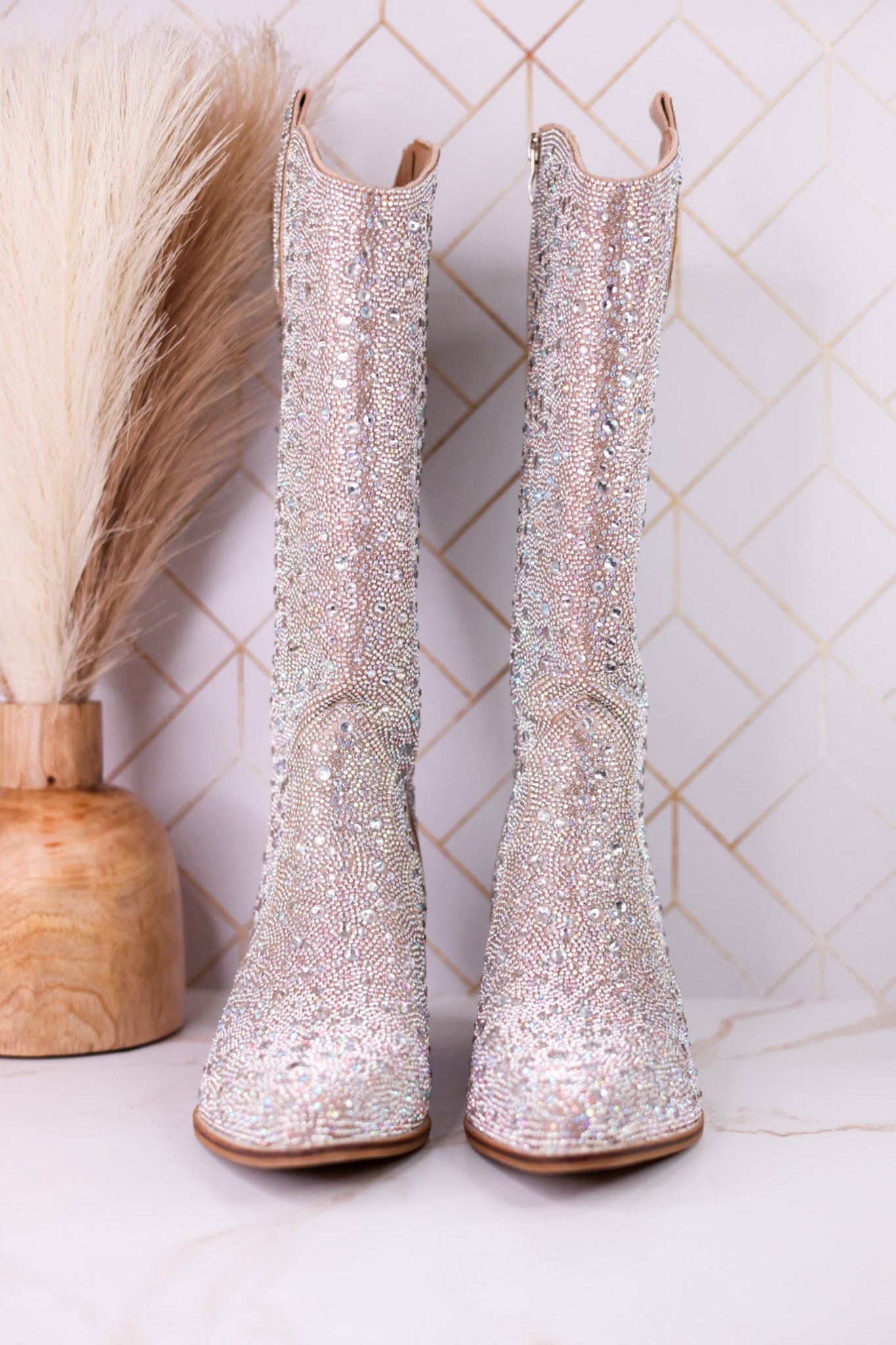 Pony Up Clear Rhinestone Wide Calve Boots - Whiskey Skies - CORKYS FOOTWEAR