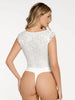 White Lace V-Neck Sleeveless Sculpting Bodysuit