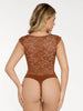 Brown Lace V-Neck Sleeveless Sculpting Bodysuit