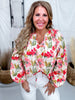 Poppy Print Blouse With Balloon Sleeves - Whiskey Skies - BIBI