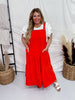 Poppy Red Button Sling Midi Sleeveless Dress W/ Pockets - Whiskey Skies - ODDI