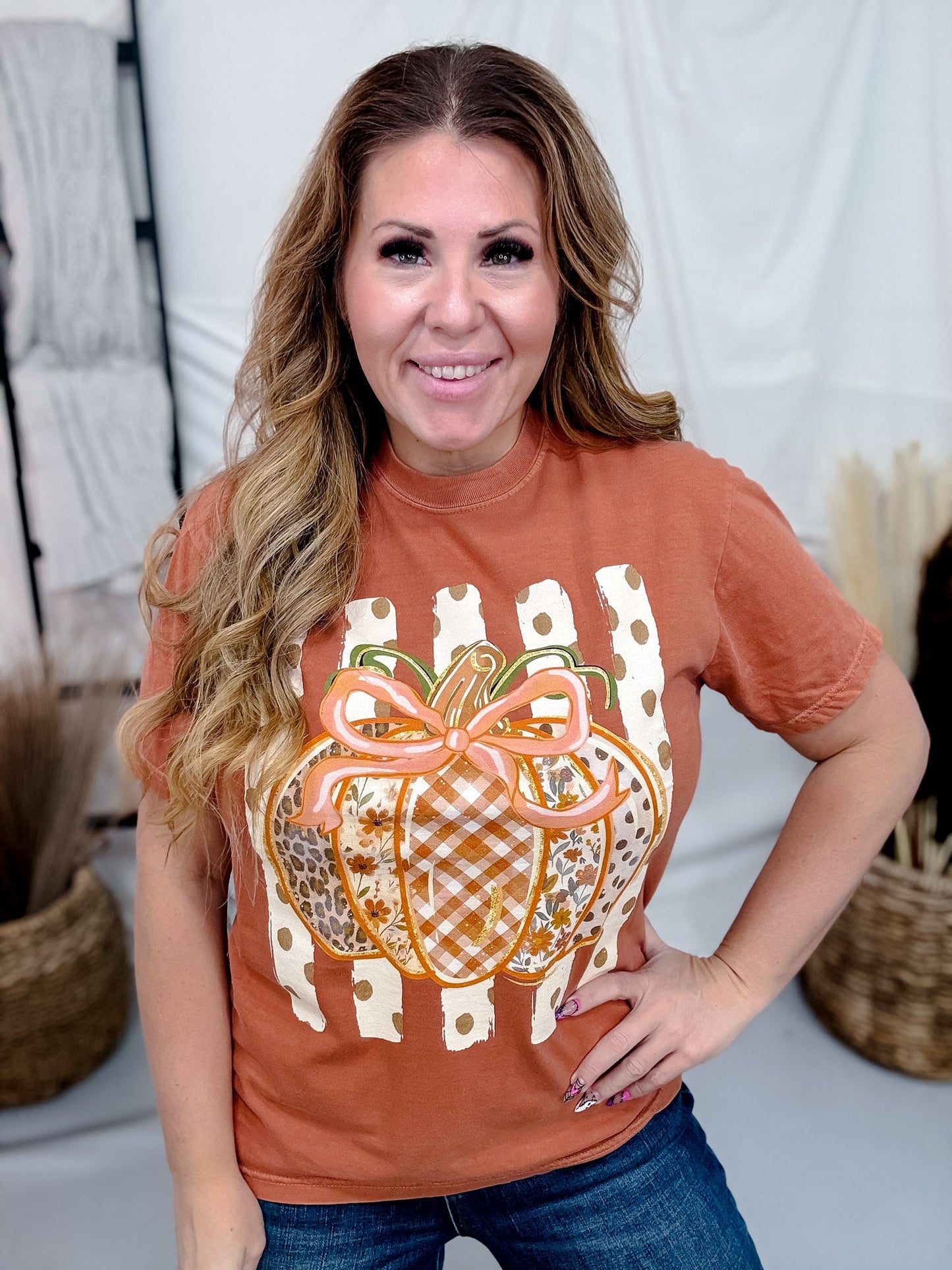 Preppy Pumpkin Short Sleeve Graphic Tee - Whiskey Skies - GLAIME
