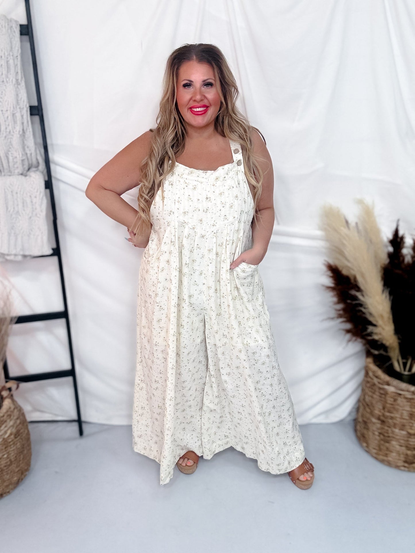 Printed Floral Overalls W/ Front Bib Pocket - Whiskey Skies - POLAGRAM + BAEVELY