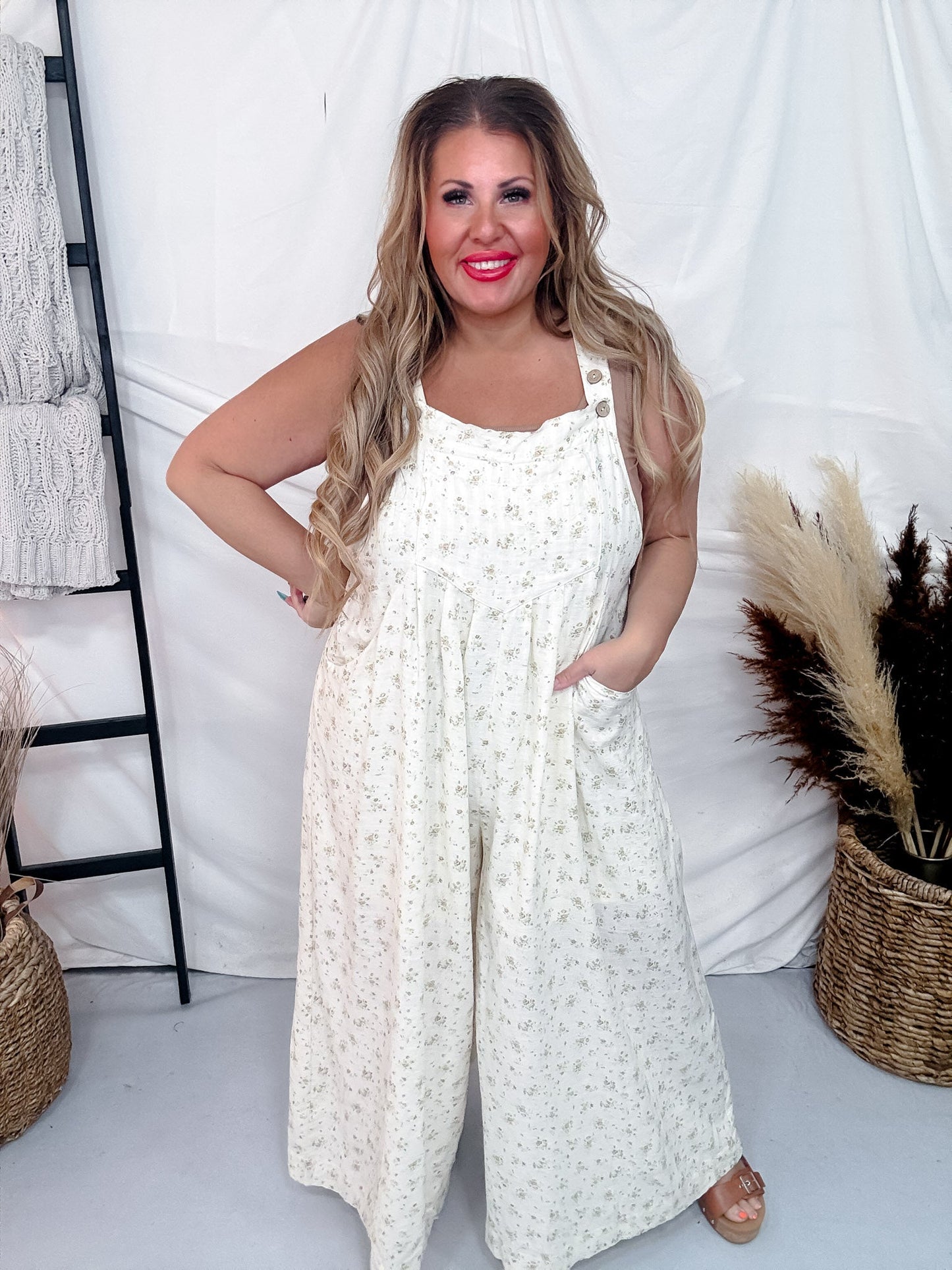 Printed Floral Overalls W/ Front Bib Pocket - Whiskey Skies - POLAGRAM + BAEVELY