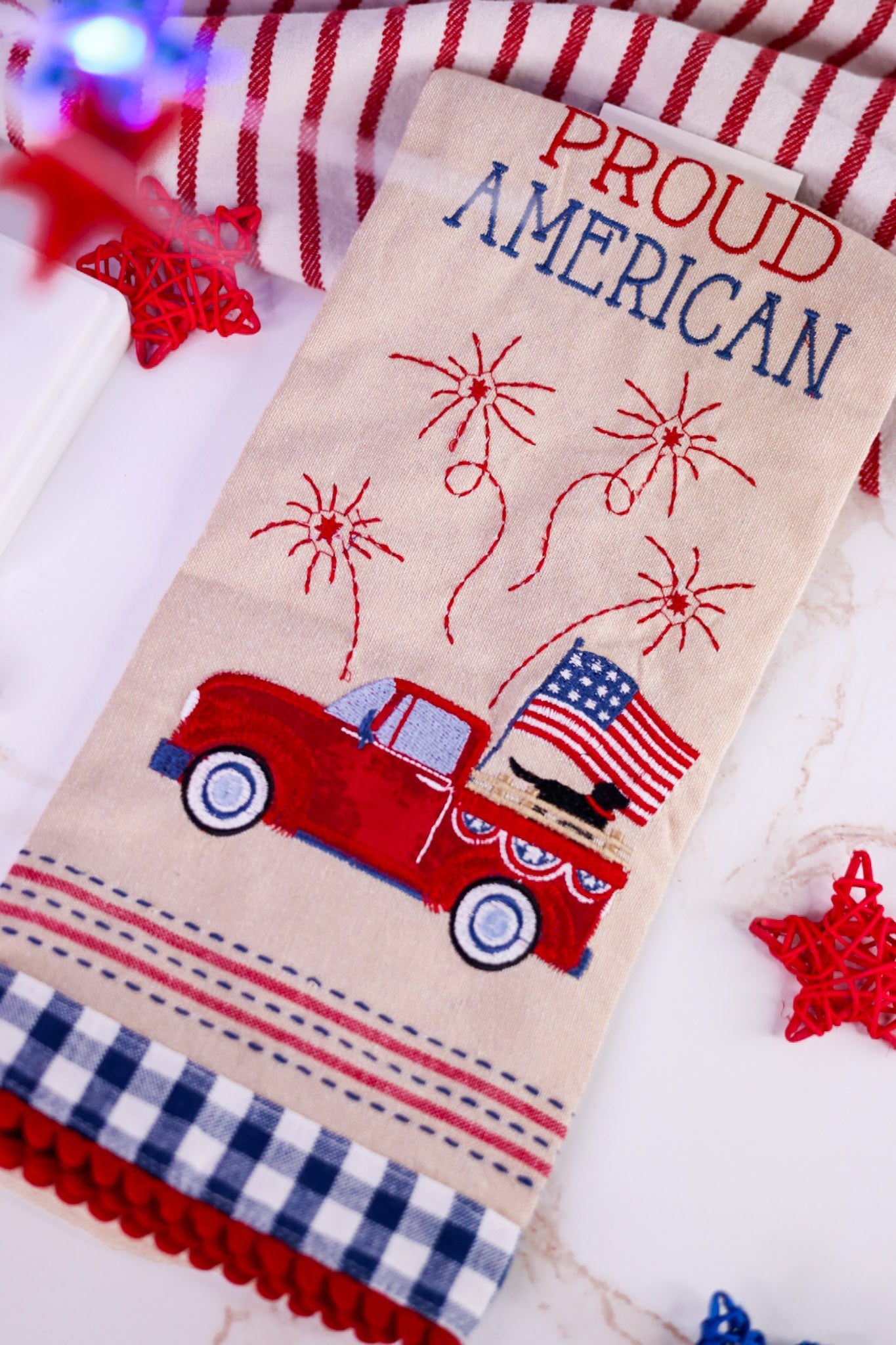 Proud American Embroidered Dish Towel - Whiskey Skies - DII - DESIGN IMPORTS