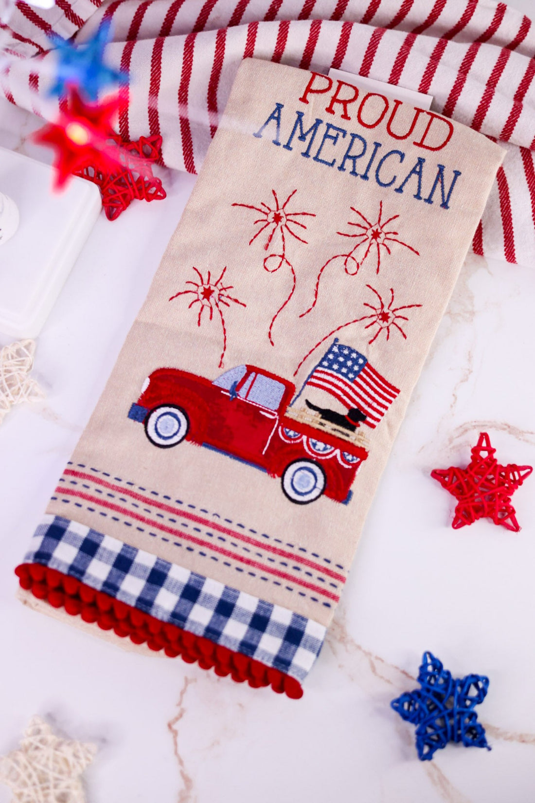 Proud American Embroidered Dish Towel - Whiskey Skies - DII - DESIGN IMPORTS