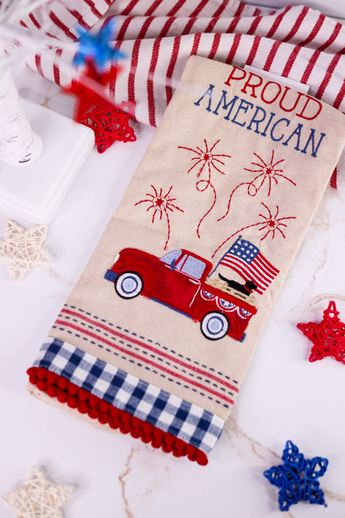 Proud American Embroidered Dish Towel - Whiskey Skies - DII - DESIGN IMPORTS