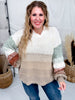 Puff Sleeve Cream Sweater With Rust & Sage Stripes - Whiskey Skies - ADORA