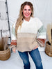 Puff Sleeve Cream Sweater With Rust & Sage Stripes - Whiskey Skies - ADORA