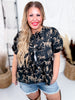 Puff Sleeve Western Printed Front Bow Detail Blouse - Whiskey Skies - 2 FLY CO.