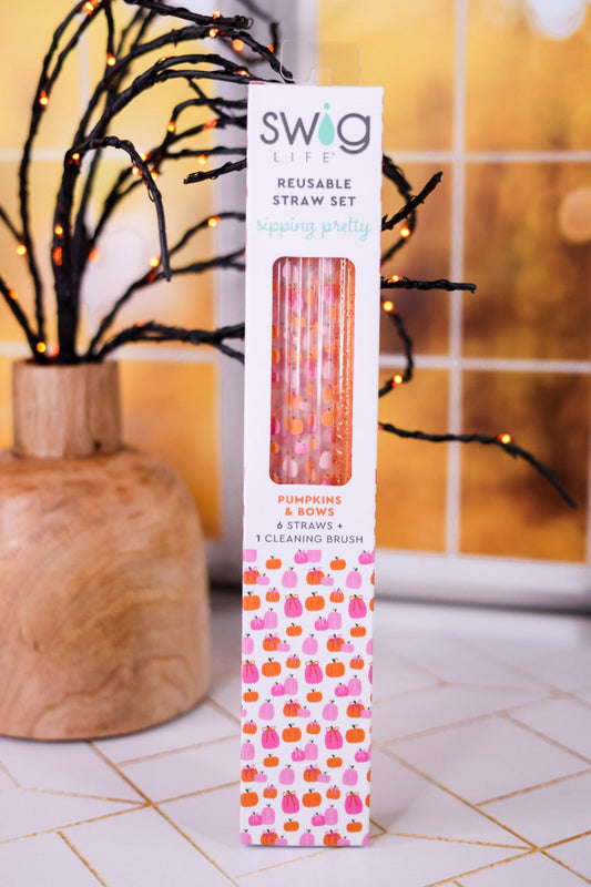 Pumpkin & Bows Reusable Straw Set - Whiskey Skies - SWIG LIFE