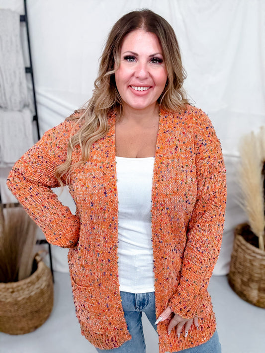 Pumpkin Orange Cardigan With Rainbow Confetti Dots - Whiskey Skies - MICHELLE MAE
