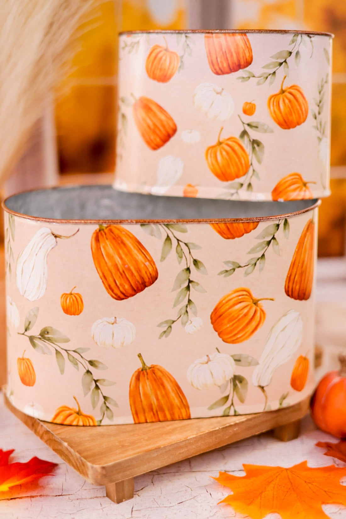 Pumpkin Patch Oval Buckets (Set Of 2) - Whiskey Skies - WT COLLECTION