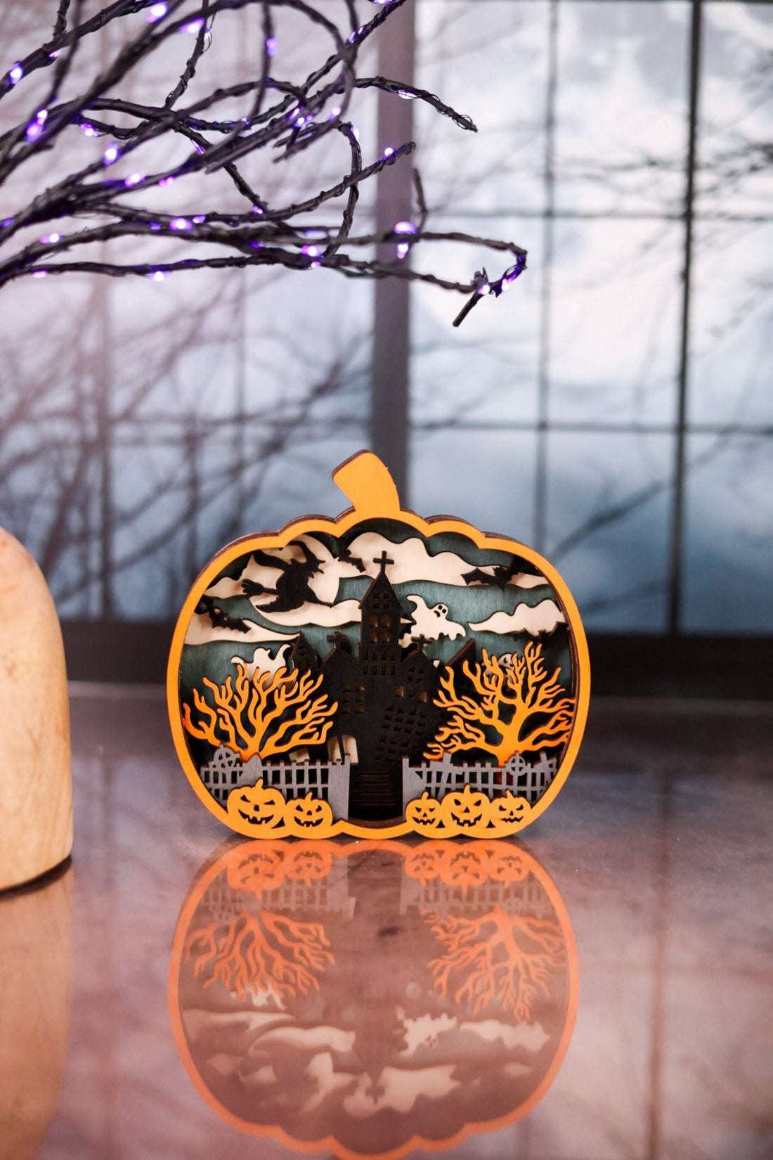 Pumpkin Spooky Halloween Scene Cutout Tabletop Decoration - Whiskey Skies - HANNA'S HANDIWORKS