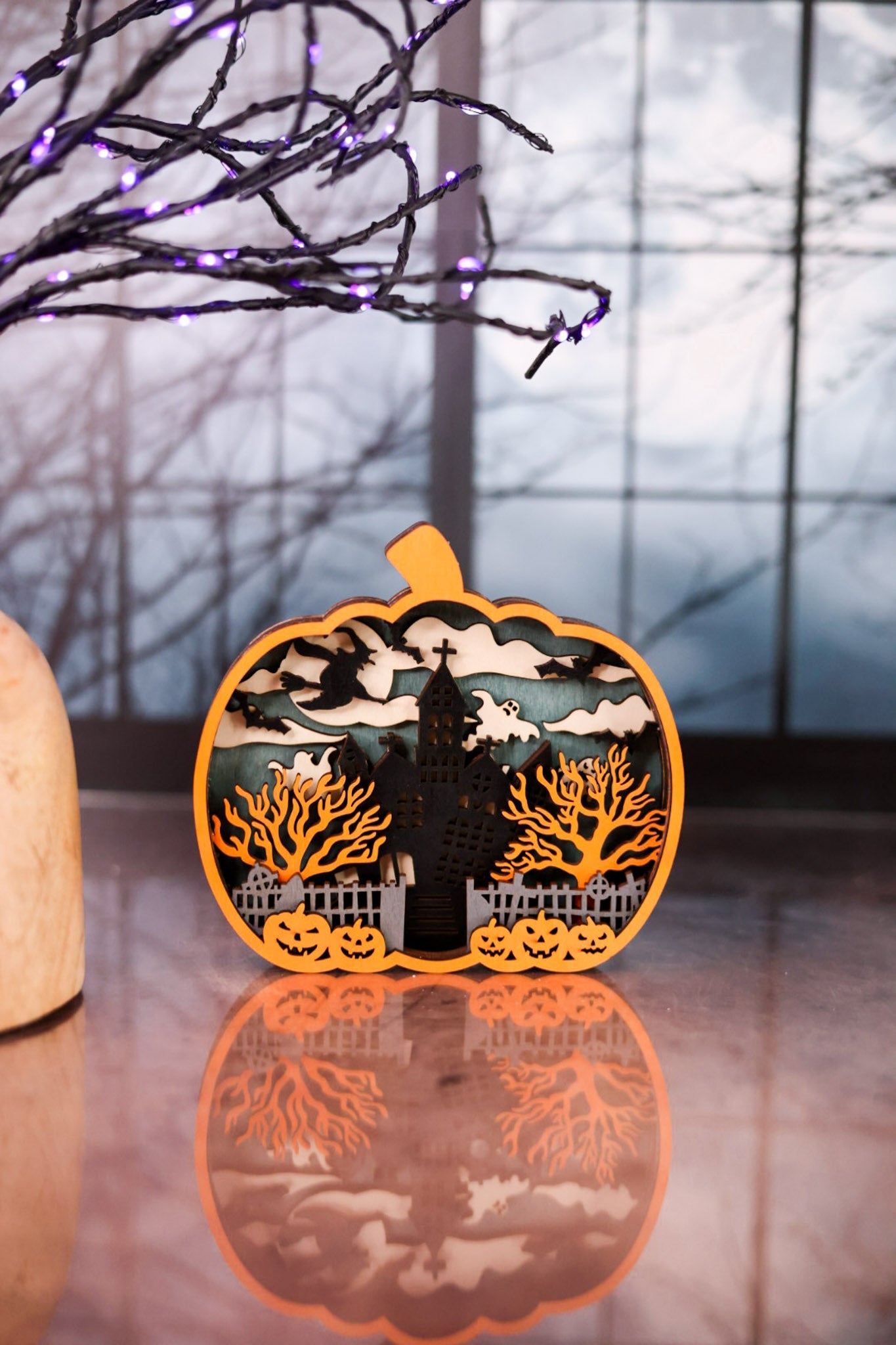 Pumpkin Spooky Halloween Scene Cutout Tabletop Decoration - Whiskey Skies - HANNA'S HANDIWORKS